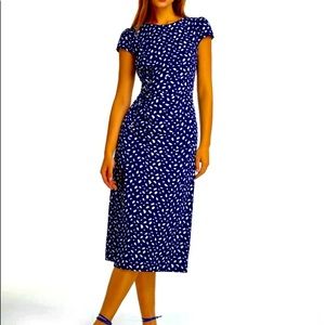 Light Petal Cap Sleeve Side Ruche Midi Slit Dress.